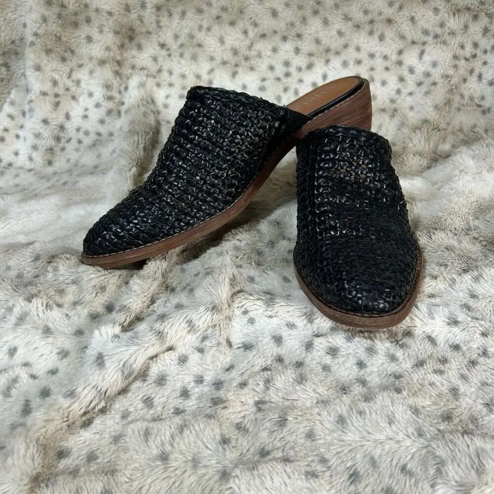 Chelsea & Violet Mules Auggie Black Woven Mule Slides 7M Casual Office Minimal